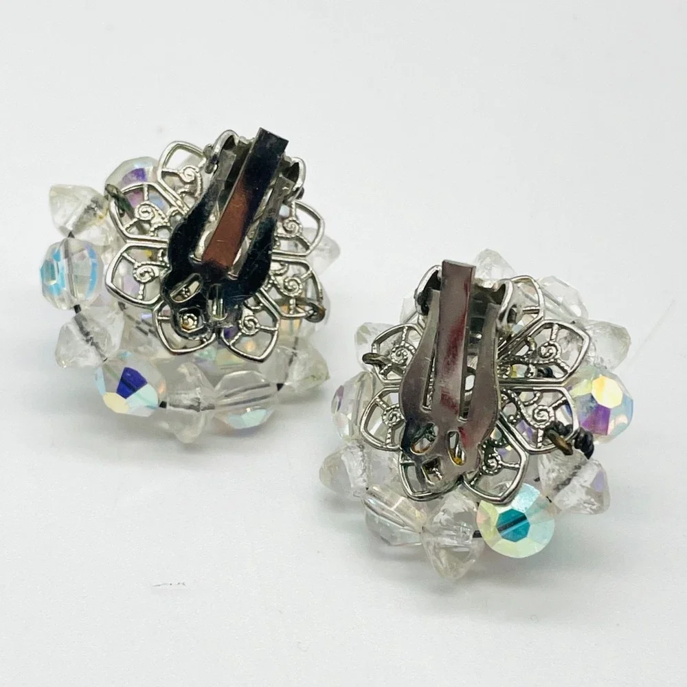 Vintage‎ Aurora Borealis Crystal Bead Clip Earrings